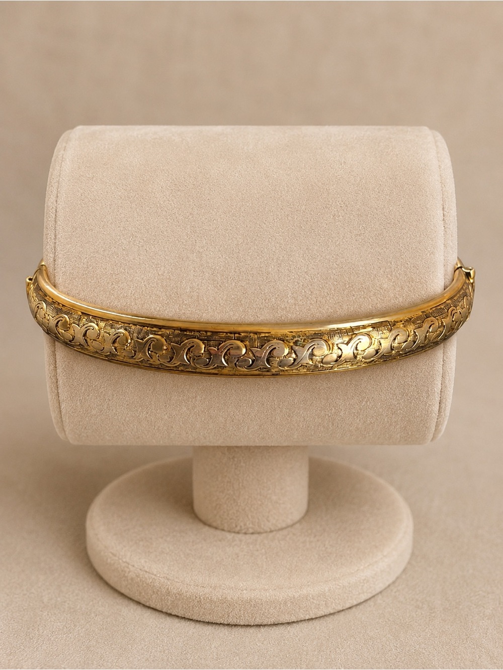 Etched Gold Bracelet Hinged with Slide Closure Vintage Bangle